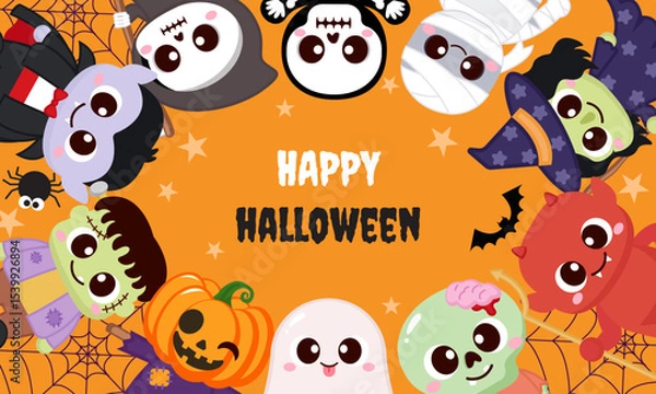 Obraz Cute Halloween characters background greeting card