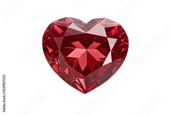 Obraz Brilliant red heart shaped gemstone isolated on transparent background