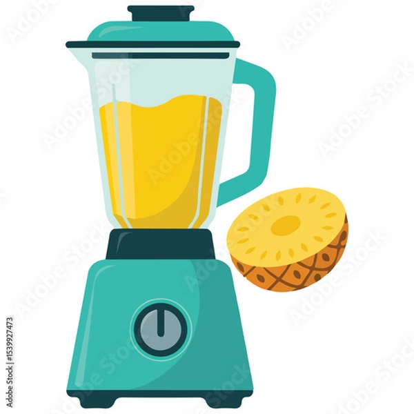 Fototapeta Blender with pineapple smoothie vector isolated white background