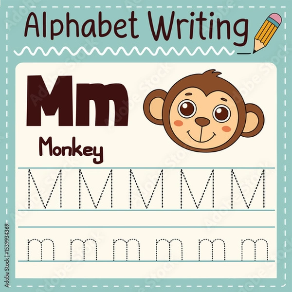 Fototapeta Tracing Practice for the Letter M with a Cute Monkey