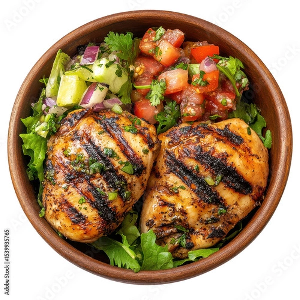 Fototapeta Grilled chicken and salad on transparent background.