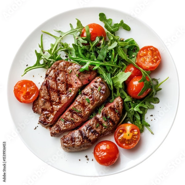 Fototapeta Steak with salad plate on transparent background.