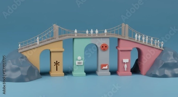 Fototapeta Bridging the Gap: A Visual Metaphor for Connecting People and Ideas Through Collaborative Platforms
