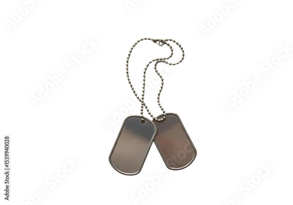 Fototapeta Blank Military Dog Tags on a Chain A Symbol of Service and Remembrance isolated on transparent baackground