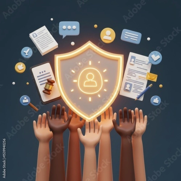 Fototapeta Data Privacy Protection: Secure Identity and Information Shield,  Digital Security Concept,  Cybersecurity and Online Safety,  Protecting Personal Data and User Privacy