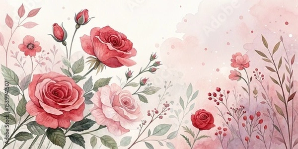 Fototapeta Elegant rose floral arrangement in a watercolor style with soft pink tones on a light background with copy space