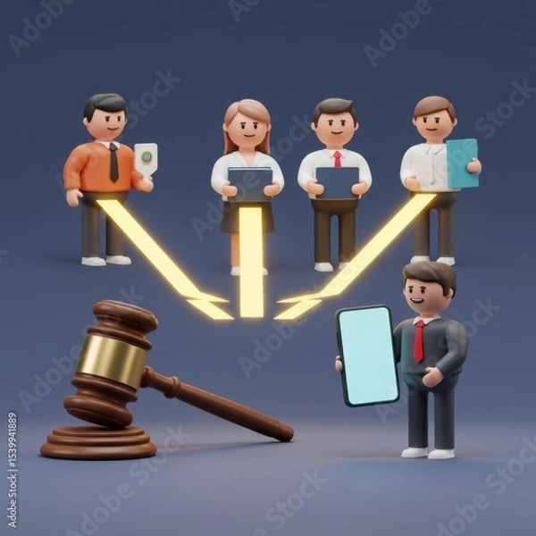 Fototapeta 3D Render: Online Legal Dispute Resolution, Digital Justice System, Gavel, and Virtual Courtroom for Efficient Case Management