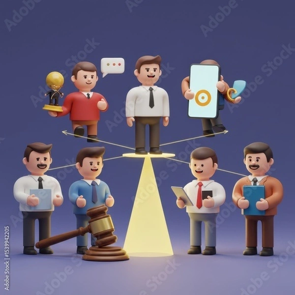 Fototapeta Connected Business Team Collaboration Success Network Achievement 3D Illustration