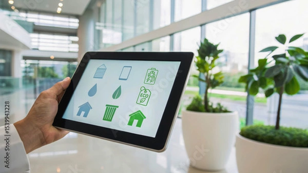 Obraz Global supply chain automation and sustainability concept with digital tablet in modern office