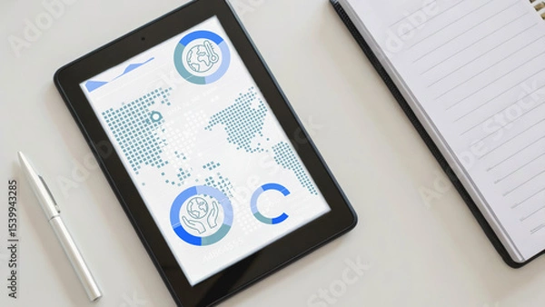 Obraz Global supply chain automation sustainability concept on digital tablet with world map