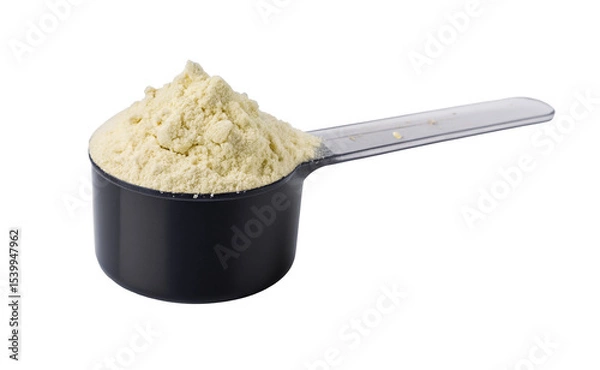 Fototapeta Scoop of protein powder whey protein isolate supplement nutrition fitness bodybuilding diet food health 100g