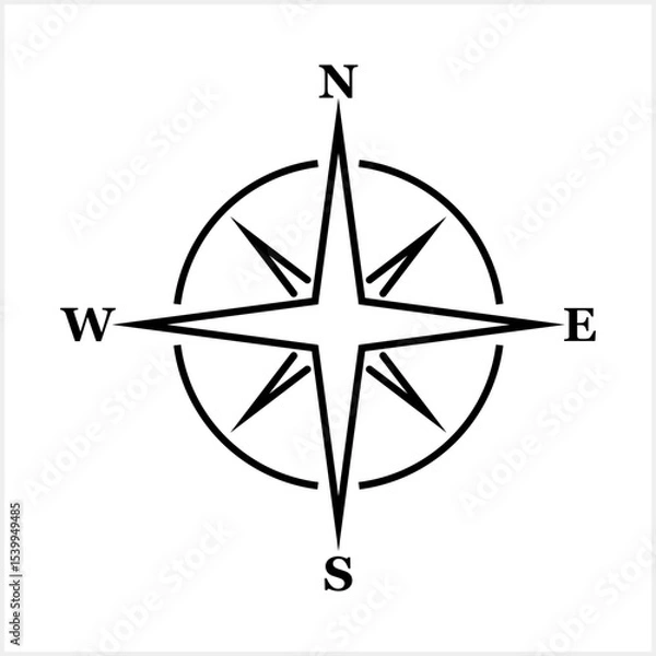 Fototapeta Wind rose retro design isolated. Compass navigation dial. Vector stock illustration