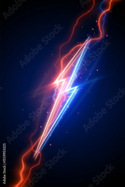 Fototapeta Blue and orange lightning sign with sparks