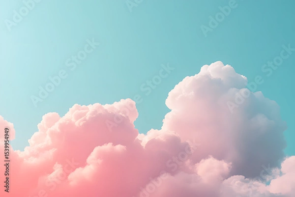 Fototapeta Serene pastel skyscape with fluffy pink clouds