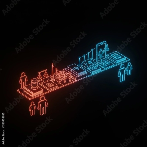 Fototapeta Neon Glow: Legal Tech and Justice System Symbiosis in a Digital Age