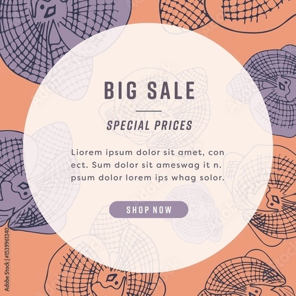 Obraz Image of big sale special prices text with flowers on orange background