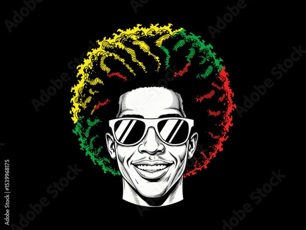 Fototapeta Afro man face vector, juneteenth vector, dreadlocks, afro hair male face
