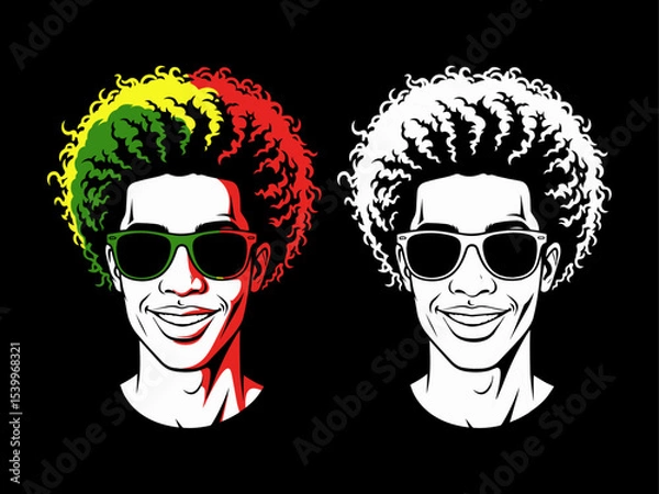 Fototapeta Afro hair set, african man, afro hair vector, juneteenth vector set, dreadlocks