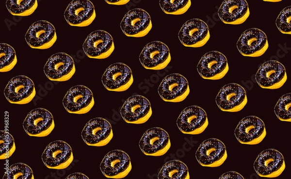 Fototapeta Donut with colorful toppings on dark background.Eating and unhealthy