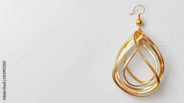Fototapeta Elegant gold earring with intricate design isolated on transparent background