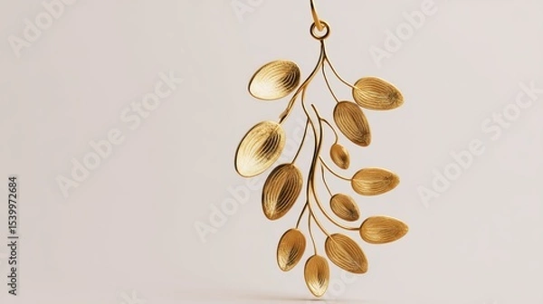 Fototapeta Elegant gold earring with intricate design isolated on transparent background