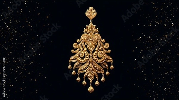 Fototapeta Elegant gold earring with intricate design isolated on transparent background