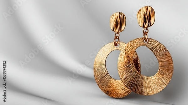 Fototapeta Elegant gold earring with intricate design isolated on transparent background