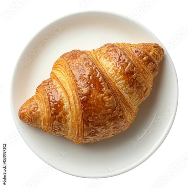 Obraz Golden croissant on white plate breakfast delight home kitchen food photography top view culinary art