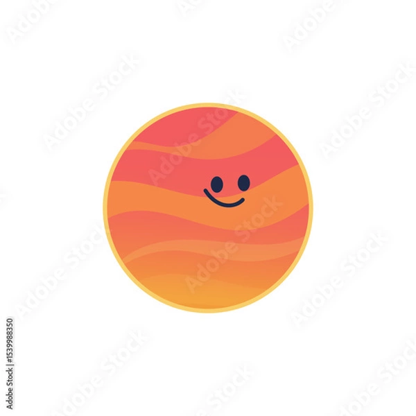 Fototapeta Funny Mars planet character. Cartoon planet of Solar system. Happy red space object. Vector illustration