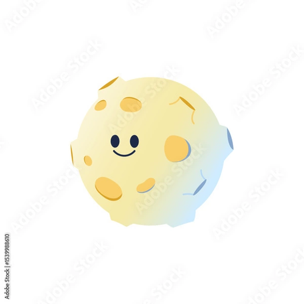 Fototapeta Cute Moon character. Cartoon satellite of Earth. Space Object from Solar System. Vector illustration
