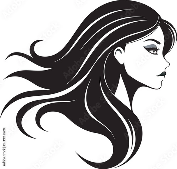 Fototapeta This collection of black and white images showcases various women's hairstyles, ranging from short bobs to long, flowing locks, with some featuring braids or headwear