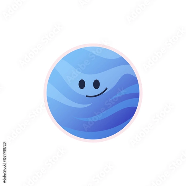 Fototapeta Cute Neptune planet character. Cartoon planet of the Solar system. Friendly space object. Vector illustration