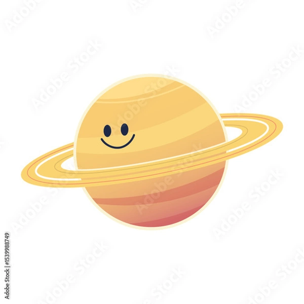 Fototapeta Happy Saturn planet character. The giant planet of the Solar system. Cartoon space object with rings. Vector illustration
