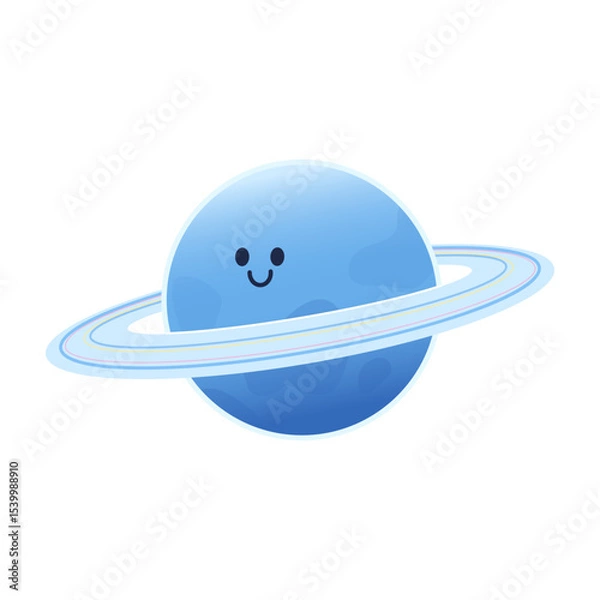Fototapeta Cute Uranus planet character. Cartoon planet of the Solar system. Funny space object with rings. Vector illustration