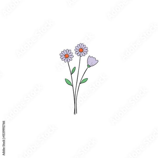 Fototapeta Loose Cluster of Daisies Lavender and Poppies Wildflower Arrangement Vector