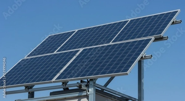Fototapeta Solar Panels Arrayed Against Clear Blue Sky, Generating Clean Energy