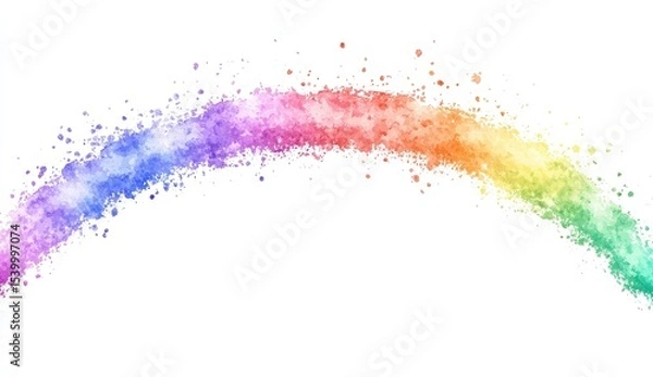 Fototapeta A vibrant, curved rainbow of blended watercolor dots against a stark white background