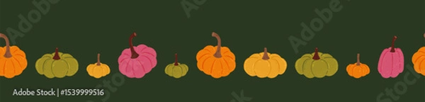 Obraz Lovely hand drawn pumpkin seamless pattern with pumpkins and autumn decoration, great for textiles, table cloth, wrapping, banners, wallpapers - vector design