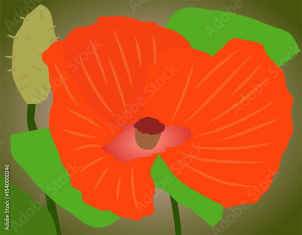Fototapeta Flower in bright colors in flat design style. Minimalistic background of blooming flower.