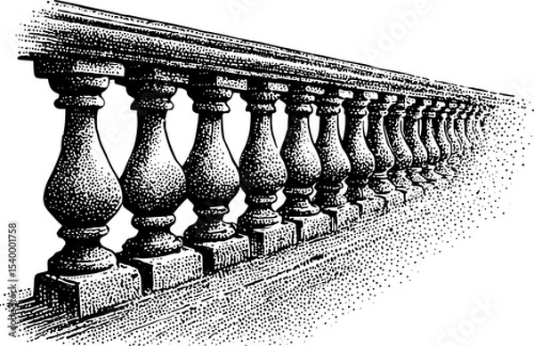 Fototapeta Vintage engraved, dotwork stone balustrade design for architectural decor and print vector illustration