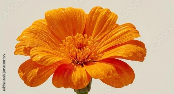 Fototapeta A close up of an orange flower with many petals and a white background in a studio setting