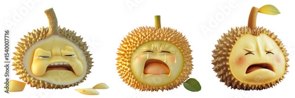 Obraz Set of cute durian fruit with crying face isolated on a transparent background