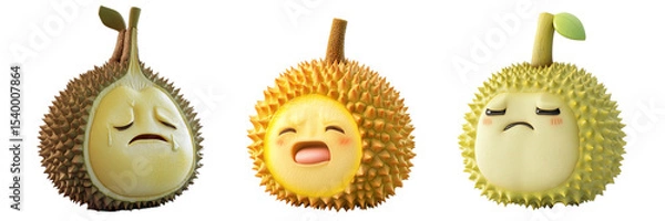 Obraz Set of cute durian fruit with crying face isolated on a transparent background