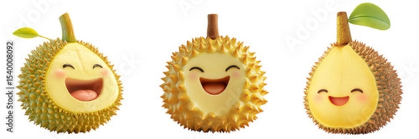 Obraz Set of cute durian with smiling face isolated on a transparent background