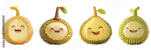 Obraz Set of cute durian with smiling face isolated on a transparent background