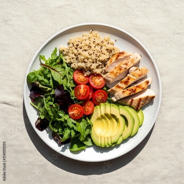 Obraz Clean Eating Bowl with Grilled Chicken and Fresh Veggies