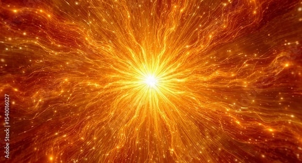 Fototapeta A bright golden explosion of light with swirling patterns and sparkling particles radiating outward