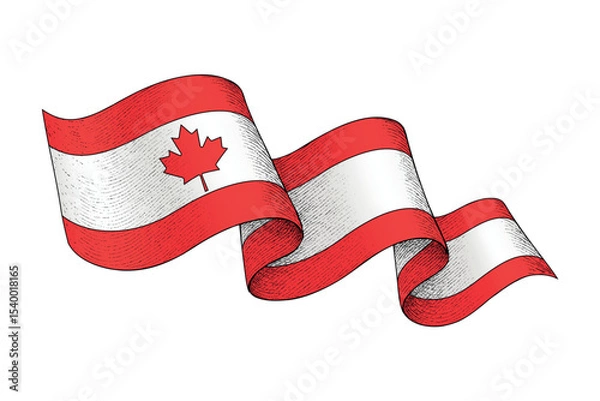 Obraz Canada flag with wavy ribbon shape and engraved texture