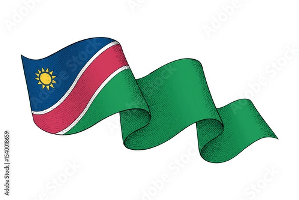 Obraz Namibia flag with wavy ribbon shape and engraved texture