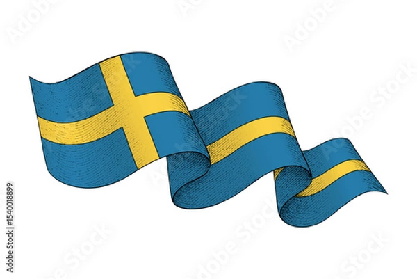 Obraz Sweden flag with wavy ribbon shape and engraved texture